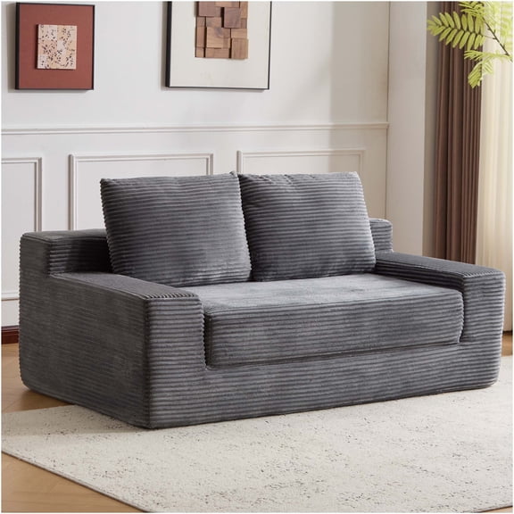 JERFIT Modern Corduroy Loveseat Sofa Bed with Reversible Cushion, Deep Seat Comfort for Small Spaces, Living Room, Bedroom, No Assembly Required, Dark Grey