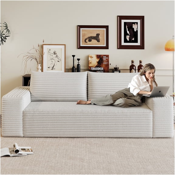 JERFIT Modern Corduroy Loveseat Sofa, No Assembly Required, Plush Deep Seat Couch for Living Room, Apartment, Dorm, White