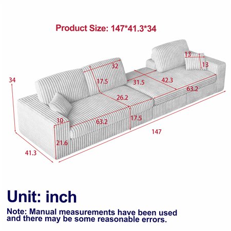 JERFIT Modern Corduroy Modular Sectional Sofa with Recliner, Reversible L-Shaped Couch with Pillows
