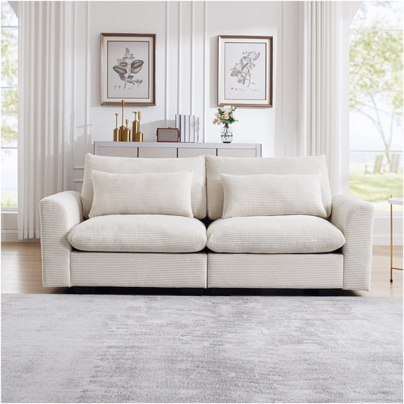 JERFIT Modern Corduroy Sofa Couch with Deep Seat, Beige Upholstered Living Room Furniture for Apartment and Office