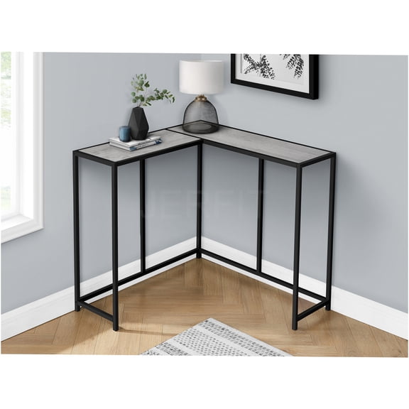JERFIT Modern Corner Accent Table, Grey Console Table with Black Metal Frame for Entryway, Living Room, Bedroom