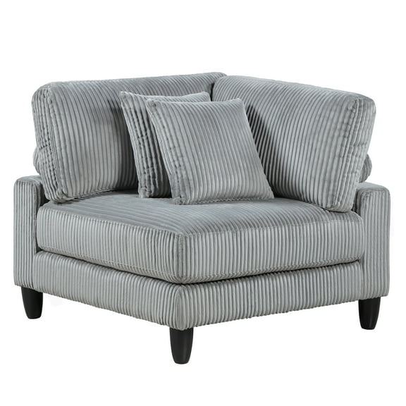 JERFIT Modern Corner Chair with Reversible Cushions, Gray Corduroy Upholstered Loveseat Wedge for Sectional, Soft Foam Seat and 2 Pillows