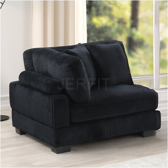 JERFIT Modern Corner Wedge Chair, Black Corduroy Upholstered Accent Chair with Wood Frame for Living Room, Bedroom