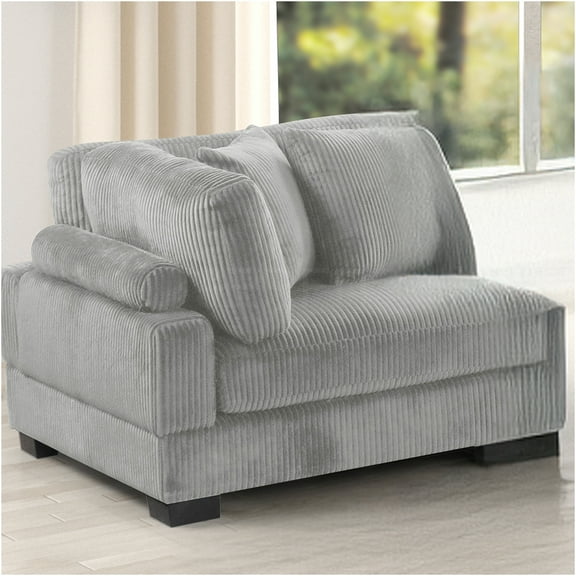 JERFIT Modern Corner Wedge Chair, Gray Corduroy Upholstered Accent Chair with Wood Frame for Living Room, Reading Nook