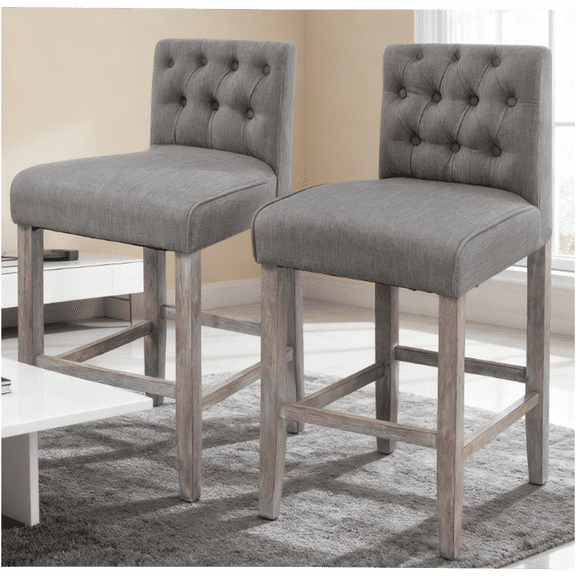 JERFIT Modern Counter Height Bar Stool, Wingback Upholstered Armless Dining Chair with Button Tufted Back, Comfortable Foam Seat for Kitchen Island, Home Bar, Cafe - Gray
