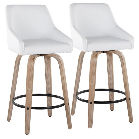 JERFIT Modern Counter Stool Set of 2, Swivel Bar Stools with PU Leather Seat, Whitewashed Wood and Gold Metal Legs, Adjustable Footrest for Kitchen Island, Dining, Breakfast Nook