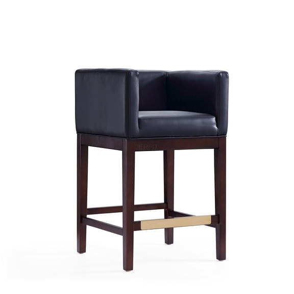 JERFIT Modern Counter Stools with Back and Arms, 34 Inch Height Black Faux Leather Bar Stools with Footrest for Kitchen Island, Dining, Fully Assembled