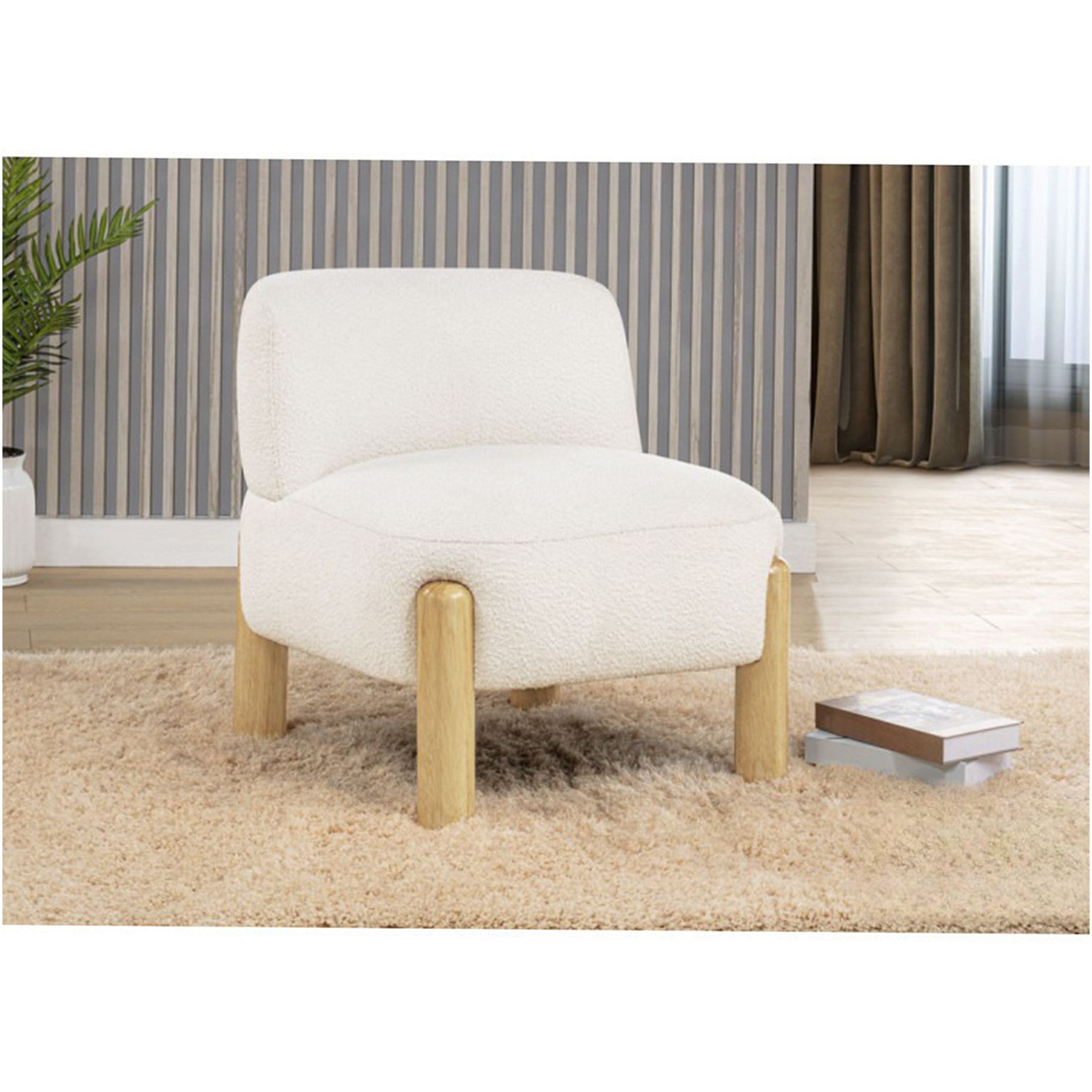 Berlap Chair JERFIT Modern Cream Accent Chair, Plush Burlap Upholstered Armless ...