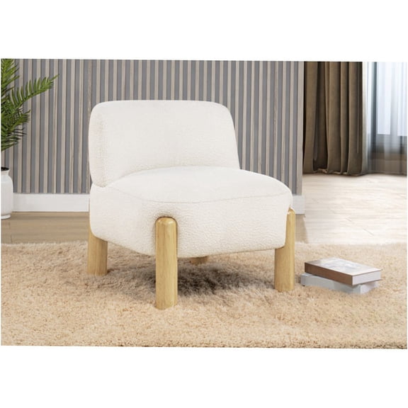 JERFIT Modern Cream Accent Chair, Plush Burlap Upholstered Armless Chair with Sturdy Wooden Legs for Living Room, Bedroom