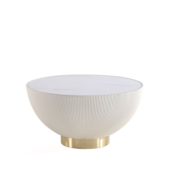 JERFIT Modern Cream Coffee Table with Marble Top & Gold Base, No Assembly Required