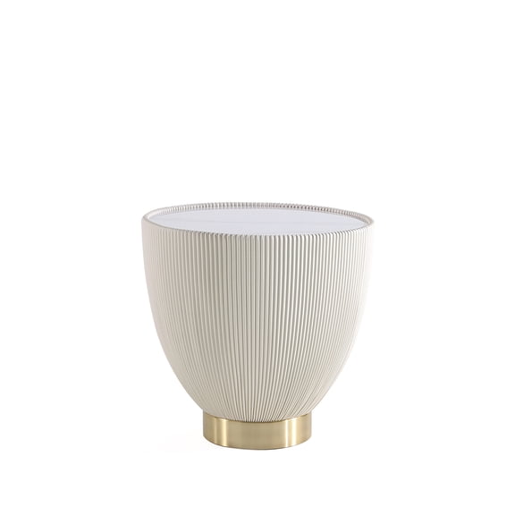 JERFIT Modern Cream End Table with Marble Top, Round Gold Metal Base, No Assembly Required Accent Table for Living Room