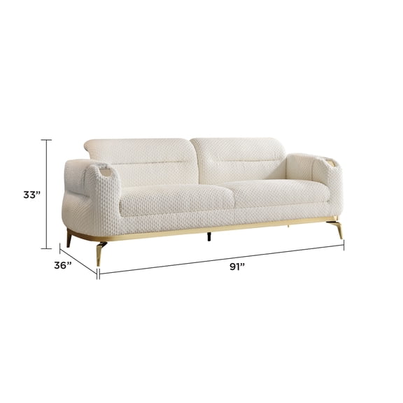 JERFIT Modern Cream Sofa with Gold Accent Legs and Lumbar Support for Living Room