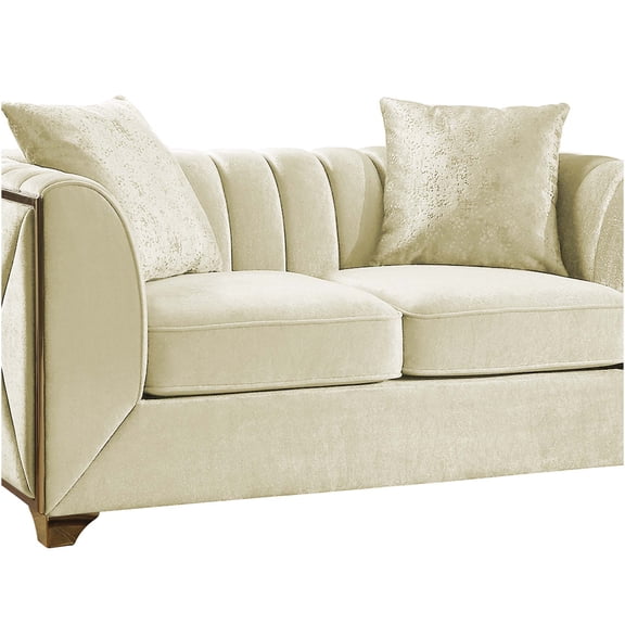 JERFIT Modern Cream Velvet Loveseat Sofa with Gold Trim and Wooden Frame for Living Room