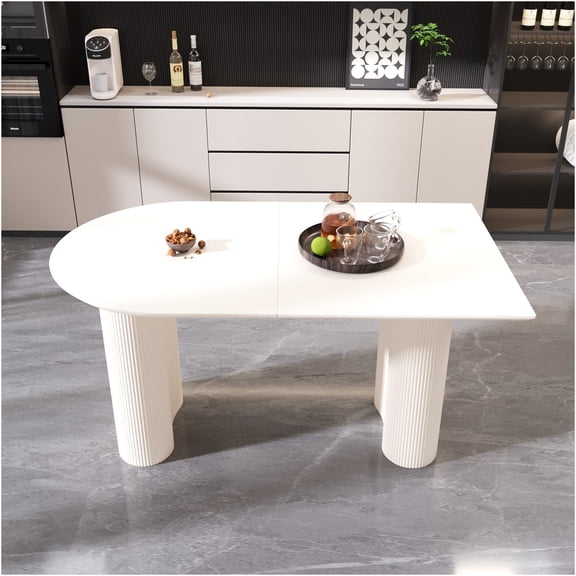 JERFIT Modern Cream White Dining Table for 4-8 Person, Wave Pattern Legs, Kitchen Dining Room Table, Easy Assembly MDF Table