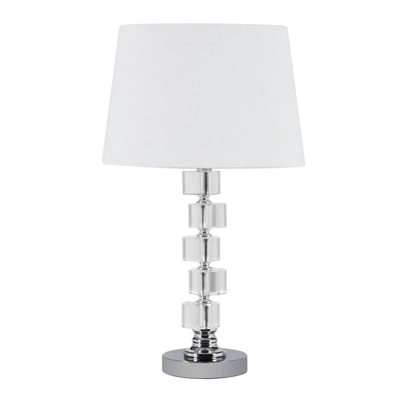 JERFIT Modern Crystal Cube Table Lamp with White Linen Shade, On/Off Switch, 60W LED Bulb Compatible, Elegant Home Office Bedroom Nightstand Lighting Fixture