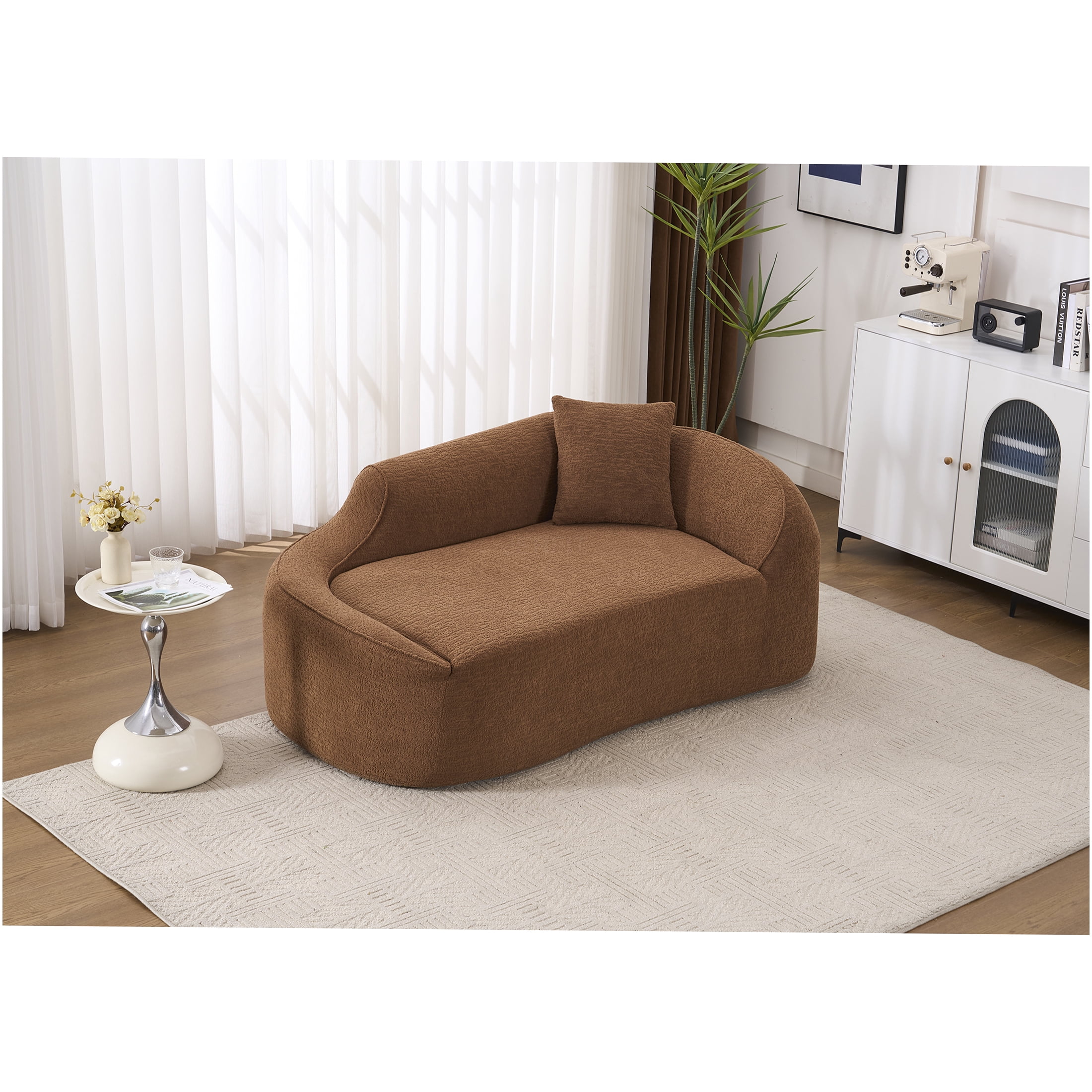 JERFIT Modern Curved Chaise Lounge Chair, Chenille Sofa Bed with Pillow ...