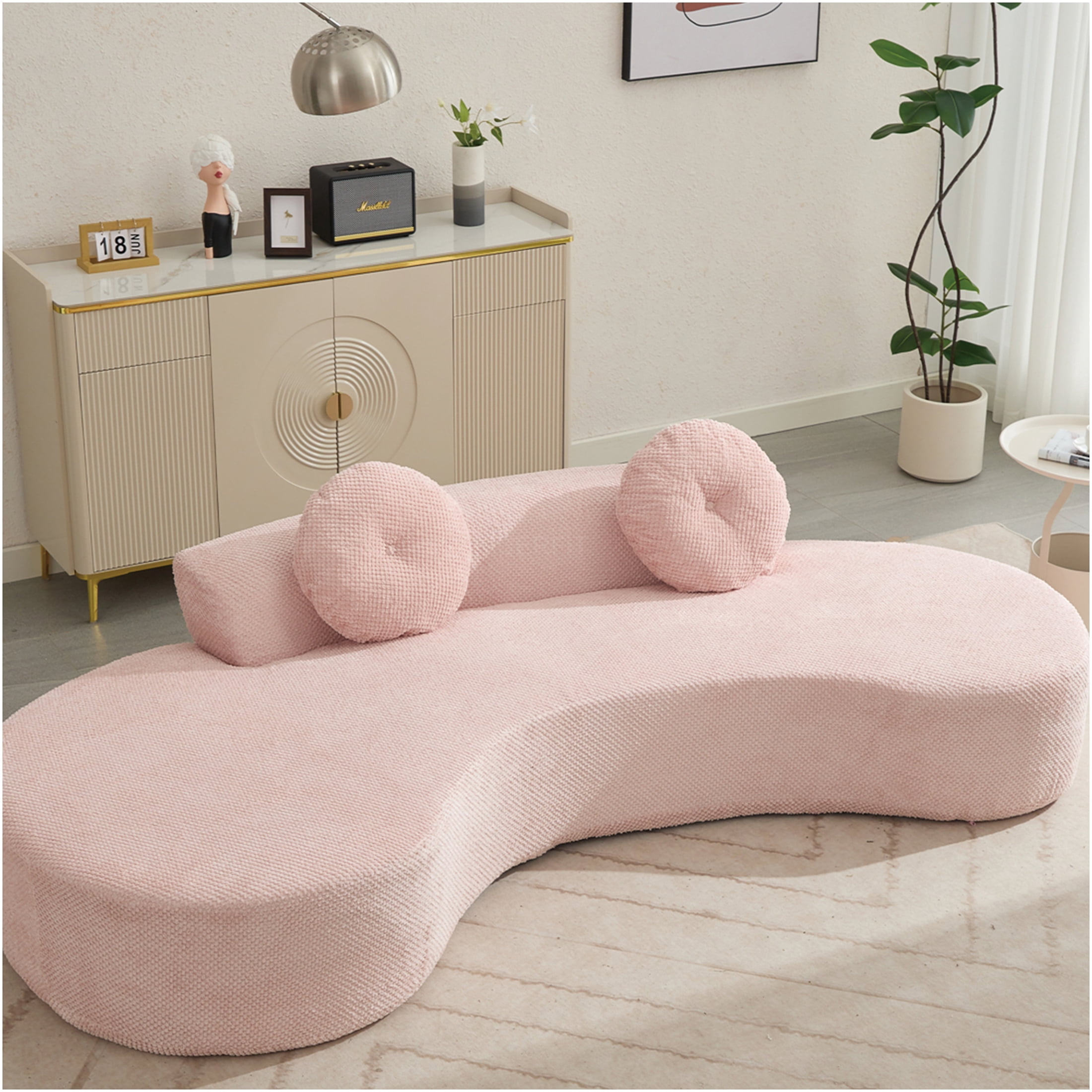 JERFIT Modern Curved Cloud Couch Sofa 3-Seater with Pillows, Plush Pink ...