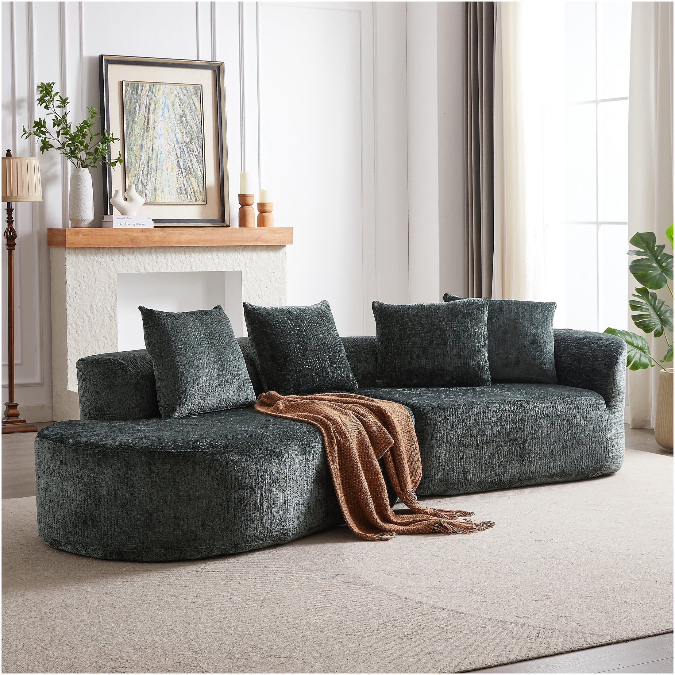 JERFIT Modern Curved Cloud Sectional Sofa with Pillows, Plush Chenille ...