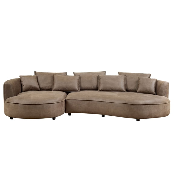 JERFIT Modern Curved Sectional Sofa with Chaise, 5-Seat L-Shaped Couch for Living Room, Plush Polyester Upholstery, Comfortable Lounge Furniture, Brown