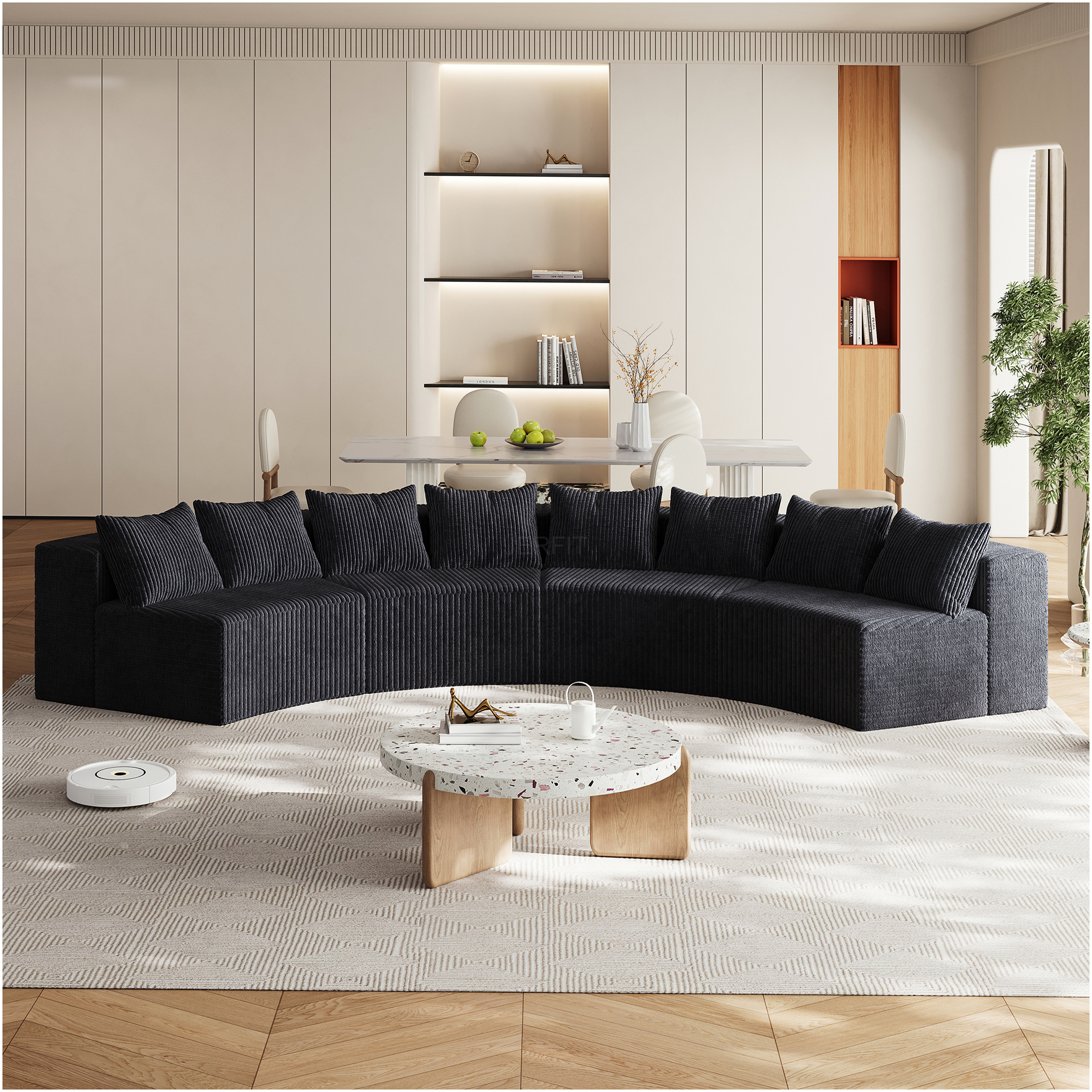 JERFIT Modern Curved Sectional Sofa with Pillows, Plush Corduroy Fabric ...
