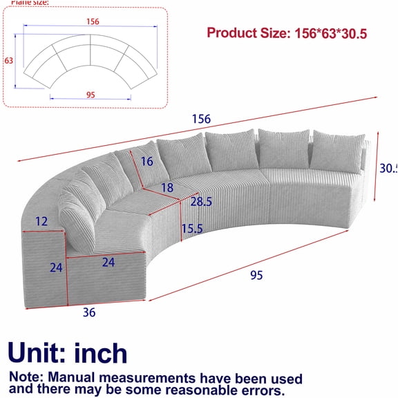 JERFIT Modern Curved Sectional Sofa with Pillows, Plush Corduroy Fabric, Modular Cloud Couch for Living Room, No Assembly Required