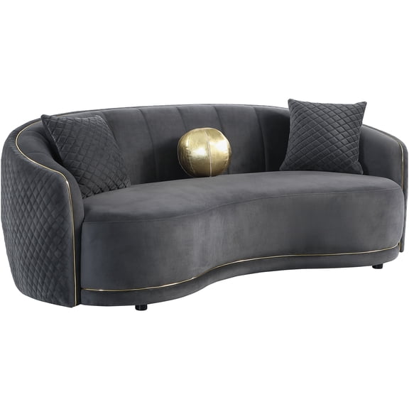 JERFIT Modern Curved Sofa, Dark Grey Upholstered Loveseat with Gold Trim, Diamond Tufted Back and Arms for Living Room
