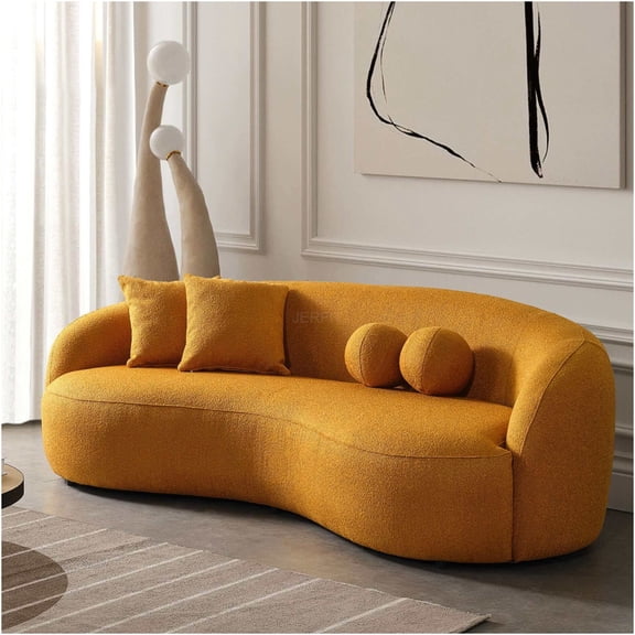 JERFIT Modern Curvy Boucle Sofa 3-Seater for Living Room, Mid-Century Japandi Style, Yellow