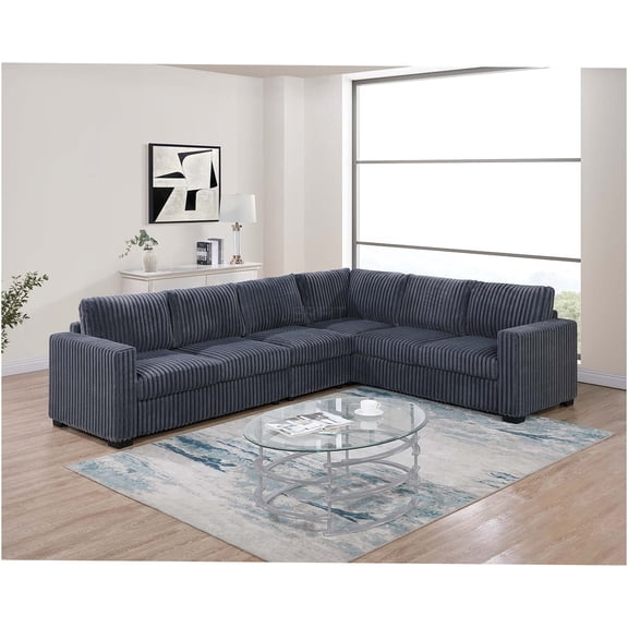 JERFIT Modern Dark Gray 4-Piece L-Shaped Sectional Sofa Set with Plush Corduroy Upholstery, Corner Wedge and Loveseat for Spacious Living Room