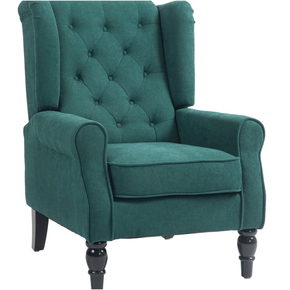 JERFIT Modern Dark Green Button Tufted Accent Chair with Wingback, Padded Armrests and Spring Support for Living Room, Bedroom, Office