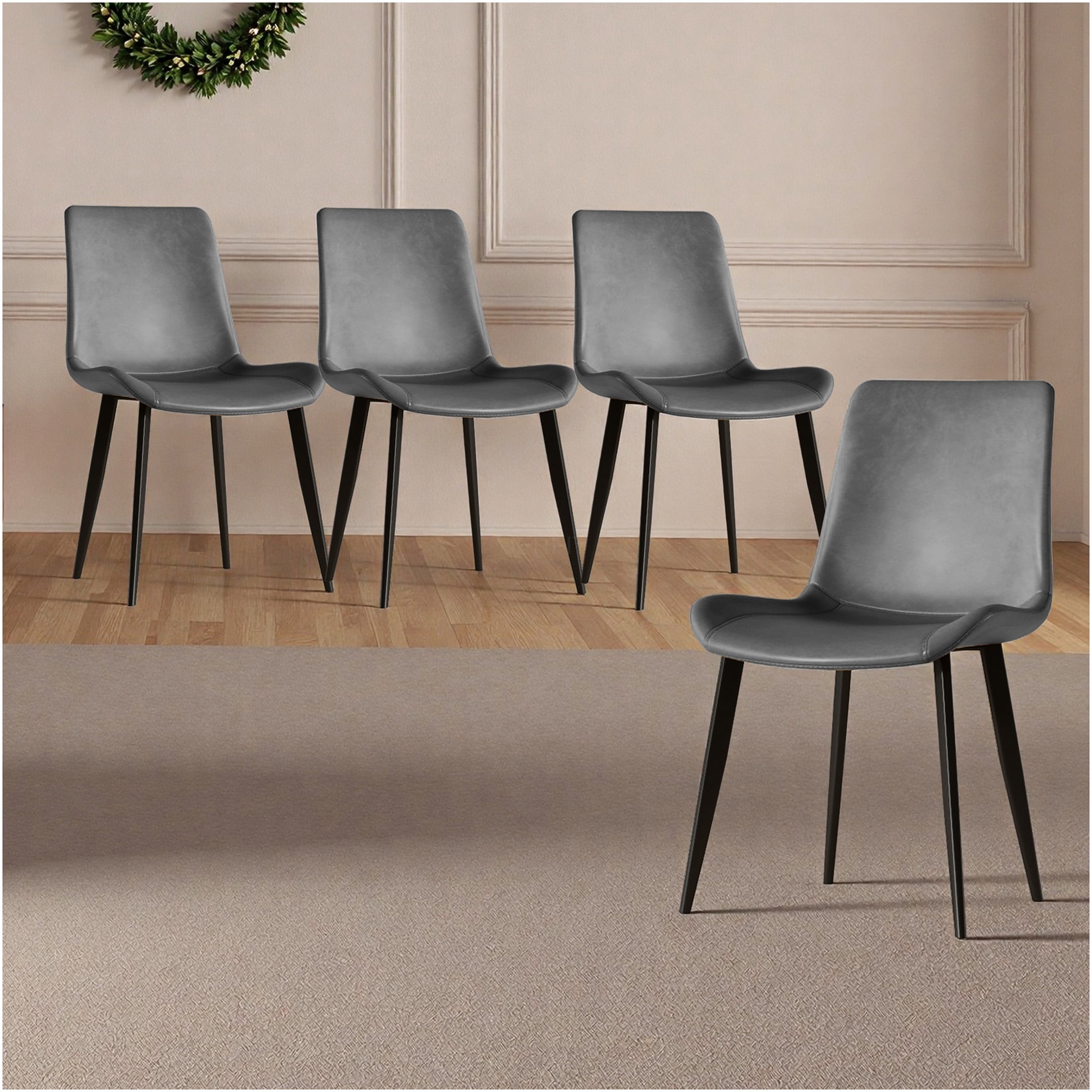 JERFIT Modern Dining Chairs Set of 4, Gray PU Leather Upholstered Kitchen Chairs with Sturdy Metal Frame for Dining Room
