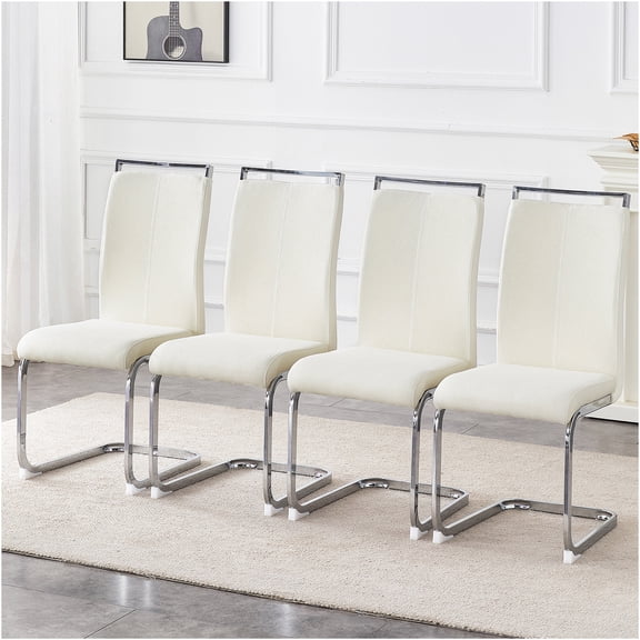 JERFIT Modern Dining Chairs Set of 4, Upholstered Fabric Side Chairs with Silver Metal Legs for Kitchen, Dining Room