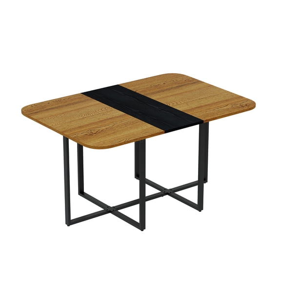 JERFIT Modern Dining Table for 6, Marble and Wood Finish Kitchen Table with Black Metal Frame, Multi-Functional Desk for Home Office, Dining Nook, Small Space