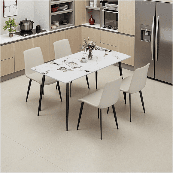 JERFIT Modern Dining Table 63 Inch Rectangular Sintered Stone Top Metal Legs Light Slate Grey Kitchen Farmhouse Table