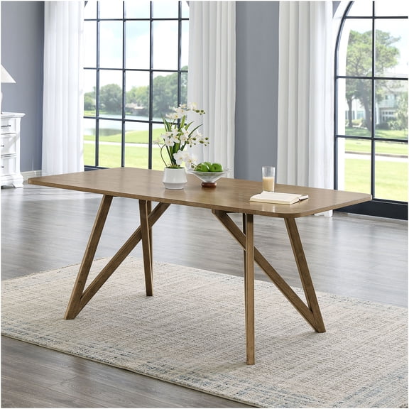 JERFIT Modern Dining Table for 6, 70 Inch Rectangular Table with Geometric Cross Base, Brown Oak Finish for Dining Room