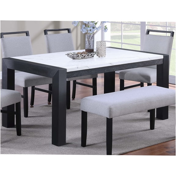 JERFIT Modern Dining Table for 6 with Faux Marble Top and Charcoal Wood Legs, Rectangular Kitchen Table for Dining Room