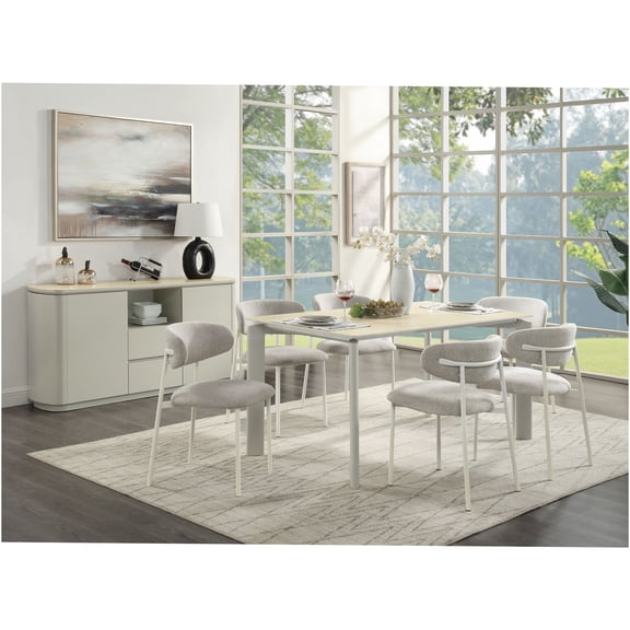 JERFIT Modern Dining Table with Ceramic Top, Light Gray Finish Rectangular Kitchen Table for 4-6 People