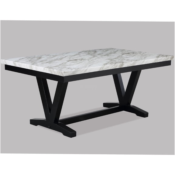 JERFIT Modern Dining Table with Faux Marble Top, V-Shape Trestle Base, Rectangular Kitchen Table for 6, Black and White Finish