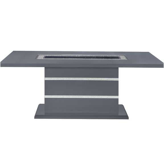 JERFIT Modern Dining Table with Glass Top, Dark Grey High Gloss Finish, Rubber Wood Rectangular Kitchen Table for 4