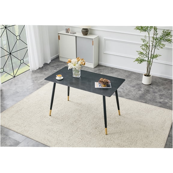 JERFIT Modern Dining Table with Sintered Stone Top, Rectangular Kitchen Table Heat Proof Scratch Resistant, Stable Metal Base, Dark Gray