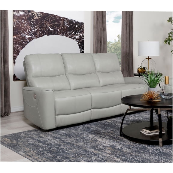 JERFIT Modern Dove Grey Power Reclining Sofa with USB Port, Upholstered 3-Seat Recliner Sofa for Living Room, Contemporary Fabric Sectional Couch