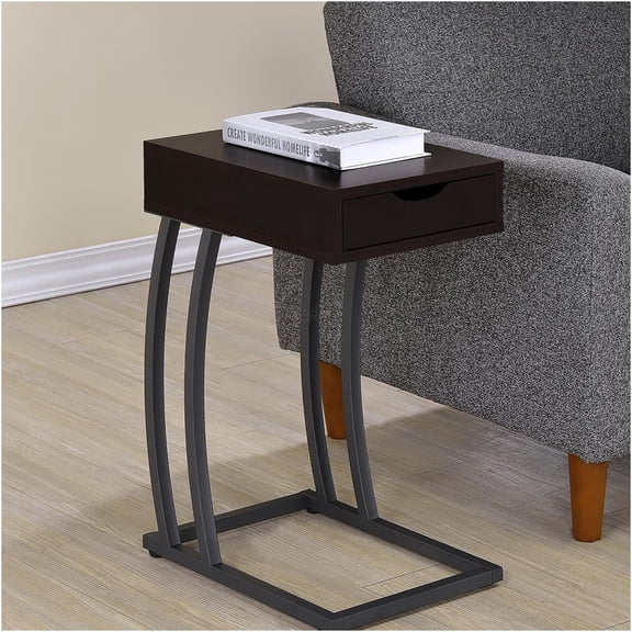 JERFIT Modern End Table with Charging Station, Industrial Side Table with USB Ports & Outlets, Wood Sofa Table for Living Room, Bedroom, Gunmetal and Brown Accent Table