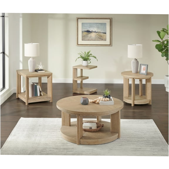JERFIT Modern End Table, Tan Side Table with Storage Shelf, Solid Wood Sofa Couch Accent Table for Living Room, Bedroom