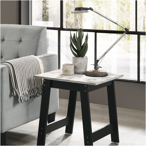 JERFIT Modern End Table with Faux Marble Top, 19 Inch Small Side Table for Living Room, Bedroom, Black