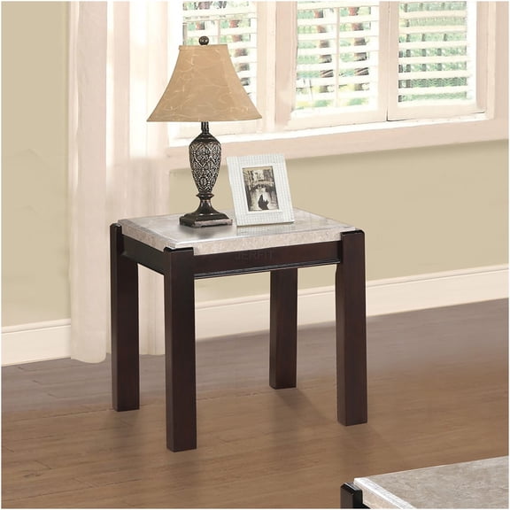 JERFIT Modern End Table with Genuine Marble Top, Cherry Wood Accent Table for Living Room, Sofa Side Table with Sturdy Frame