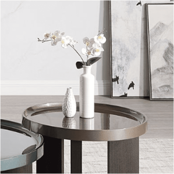 JERFIT Modern End Table with High Gloss Finish, Smoked Oak Look Nightstand for Bedroom, Small Accent Table with 50mm Thick Top, Dark Brown