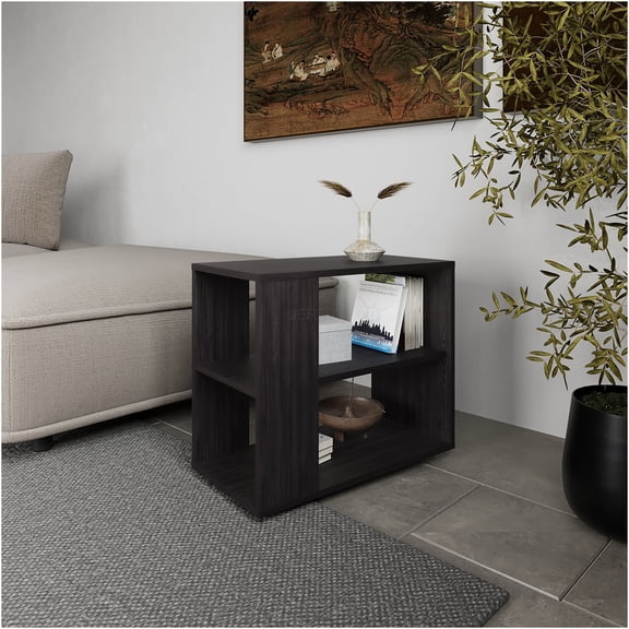 JERFIT Modern End Table with Open Shelf, Wenge Finish Sofa Side Table for Living Room, Bedroom