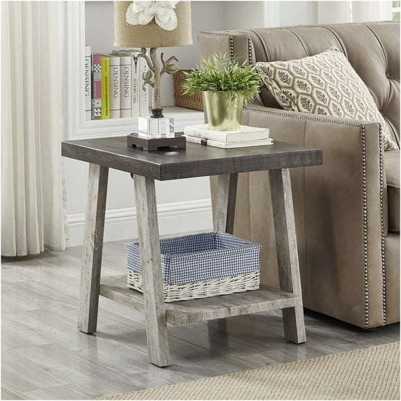 JERFIT Modern End Table with Shelf, Two-Tone Wood Nightstand for Living Room, Bedroom, Weathered Walnut & Gray Finish Side Table