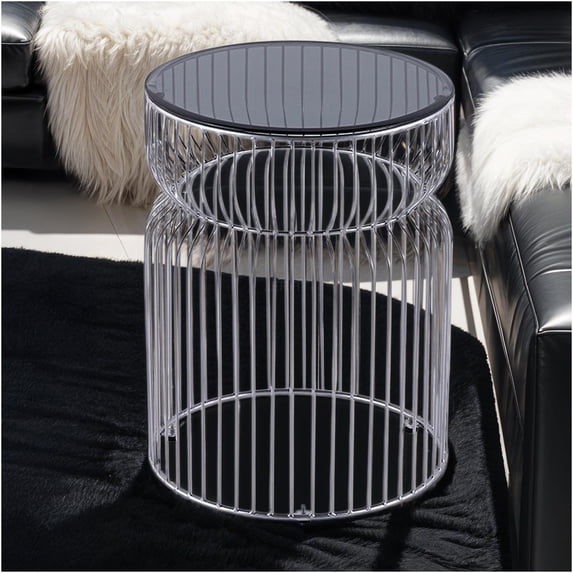 JERFIT Modern End Table with Tempered Glass Top, Chrome Metal Side Table for Living Room, Sofa, Bedroom, 21 Inch Contemporary Accent Table