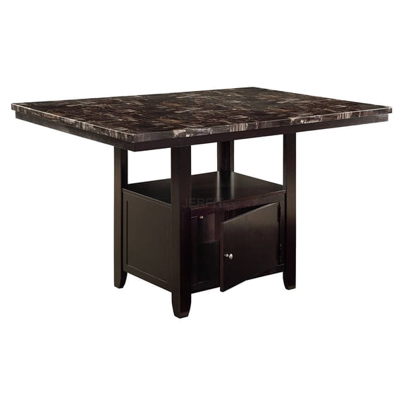JERFIT Modern Espresso Brown Counter Height Dining Table with Storage Shelf, Faux Marble Top, for Kitchen Breakfast Nook