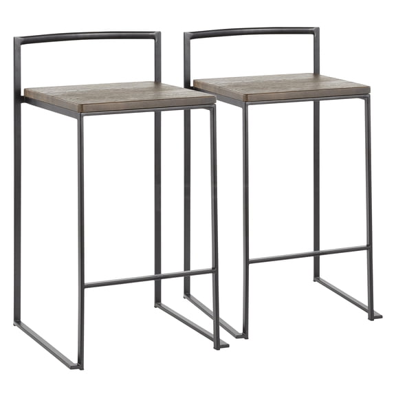 JERFIT Modern Espresso Stackable Counter Stools, Set of 2, Steel Frame with Bamboo Seat for Kitchen Island, Bar, Dining